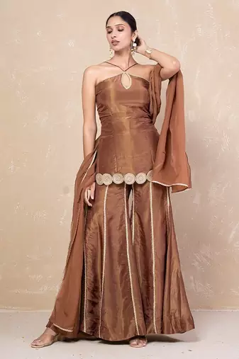 Brown short kurti with sharara