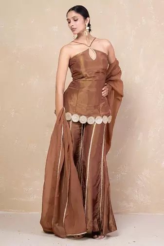 Brown short kurti with sharara