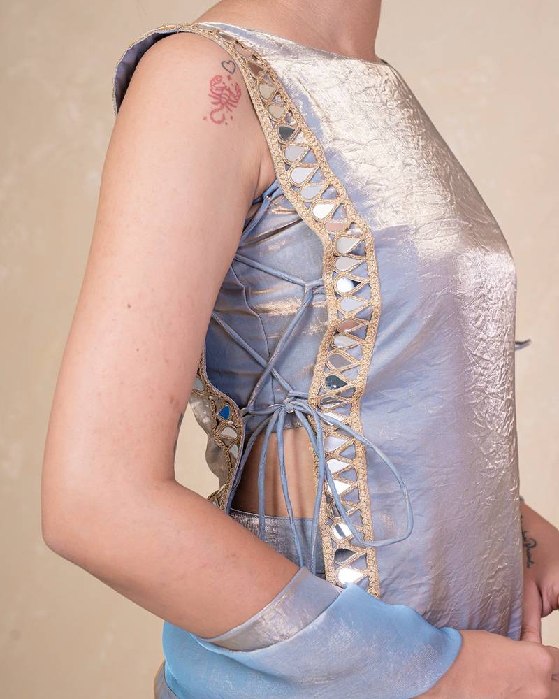 Grey mirror kurti with sharara