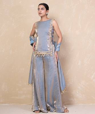 Grey mirror kurti with sharara 2