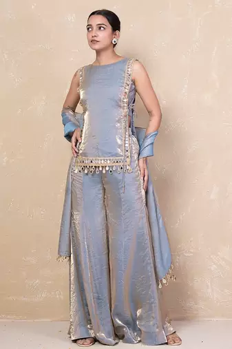 Grey mirror kurti with sharara