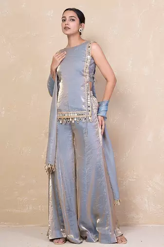 Grey mirror kurti with sharara
