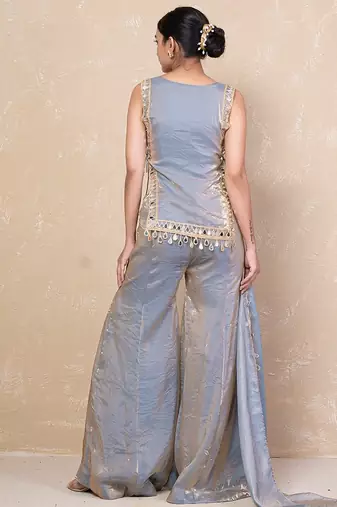 Grey mirror kurti with sharara