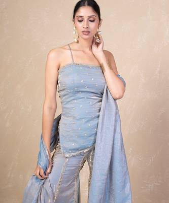 Grey short kurti with sharara 5