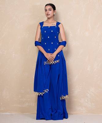 Blue short kurti with sharara 1