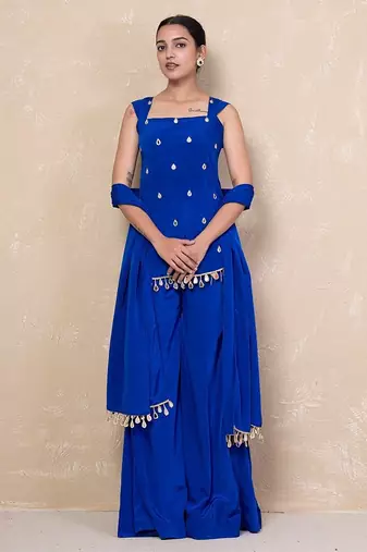 Blue short kurti with sharara