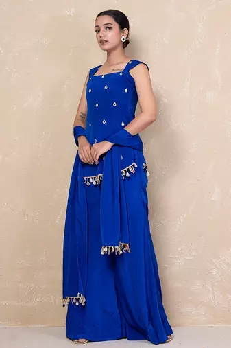 Blue short kurti with sharara