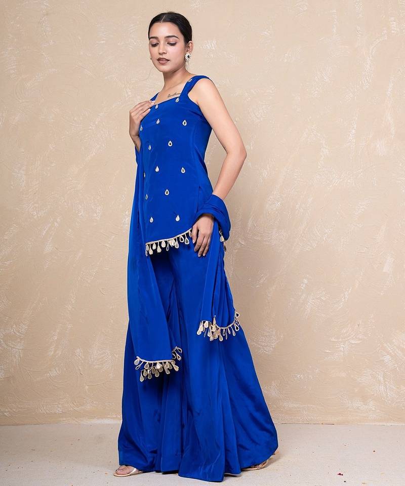 Blue short kurti with sharara
