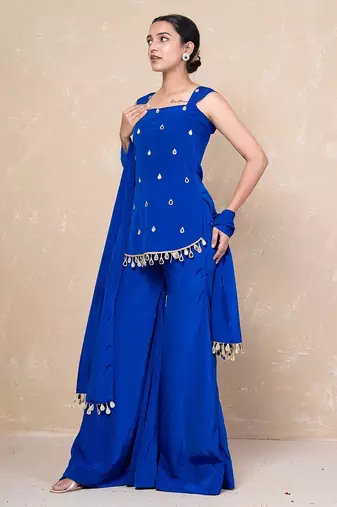 Blue short kurti with sharara