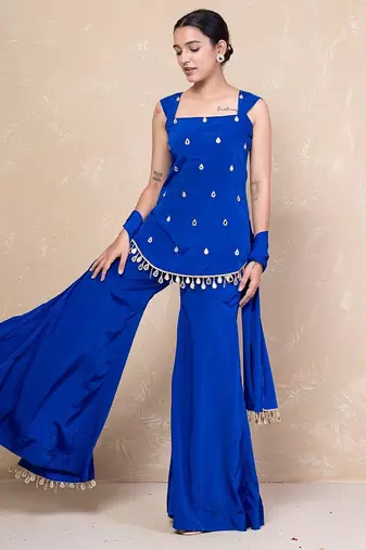 Blue short kurti with sharara
