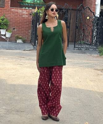 Green cotton kurti with maroon farshi salwar 4