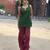 Green cotton kurti with maroon farshi salwar