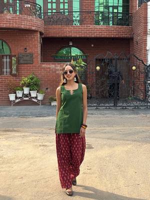Green cotton kurti with maroon farshi salwar 5