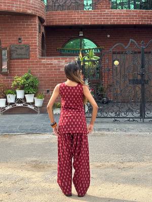 Printed maroon cotton kurti with farshi salwar 4