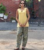 Yellow cotton kurti with farshi salwar