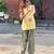 Yellow cotton kurti with farshi salwar