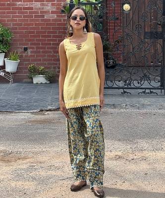 Yellow cotton kurti with farshi salwar 4