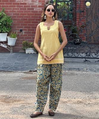 Yellow cotton kurti with farshi salwar 5