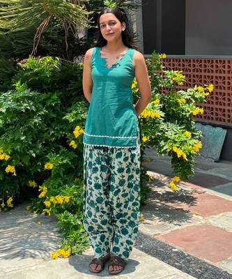Green cotton kurti with farshi salwar 2