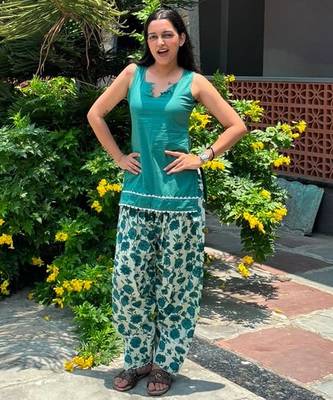 Green cotton kurti with farshi salwar 3