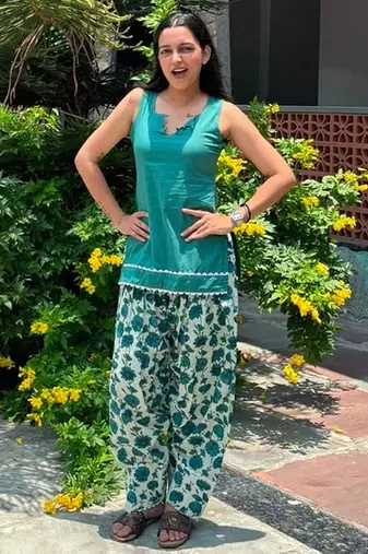 Green cotton kurti with farshi salwar