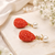 Certified natural freshwater pearls jewellery carved coral stone drop earrings with natural pearl, 2.4 cm
