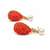 Certified natural freshwater pearls jewellery carved coral stone drop earrings with natural pearl, 2.4 cm