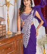Purple embroidered,thread & sequins faux georgettete ready to wear saree
