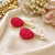 Certified natural freshwater pearls jewellery carved ruby red drop earrings with pearl & crystal stud