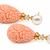 Certified natural freshwater pearls jewellery pearl & carved coral drop earrings with cz, 25x12 mm