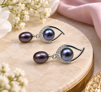 Certified natural freshwater pearls jewellery natural pearls black freshwater pearl drop earrings, 22x10 mm 2