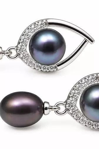 Certified natural freshwater pearls jewellery natural pearls black freshwater pearl drop earrings, 22x10 mm