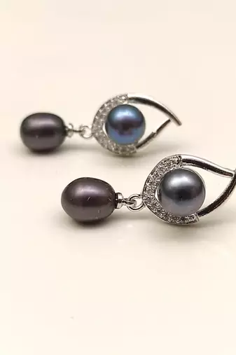 Certified natural freshwater pearls jewellery natural pearls black freshwater pearl drop earrings, 22x10 mm