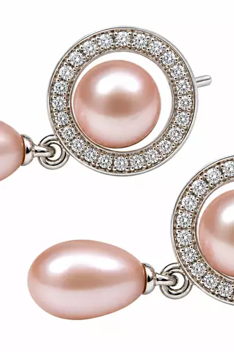 Certified natural freshwater pearls jewellery pink freshwater pearl drop earrings with cz halo circle