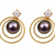 Certified natural freshwater pearls jewellery black freshwater pearl stud earrings with gold multi-circle frame