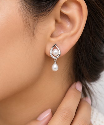 Certified natural freshwater pearls jewellery freshwater pearl drop earrings with crystal studded silver frame 1
