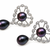 Certified natural freshwater pearls jewellery black pearl drop earrings with crystal halo, silver tone