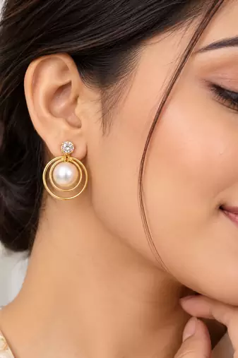 Certified natural freshwater pearls jewellery pearl drop earrings with cz stud and gold-tone multi-hoop