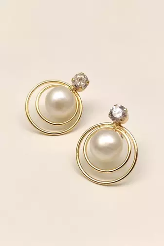 Certified natural freshwater pearls jewellery pearl drop earrings with cz stud and gold-tone multi-hoop