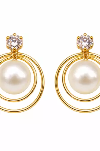 Certified natural freshwater pearls jewellery pearl drop earrings with cz stud and gold-tone multi-hoop