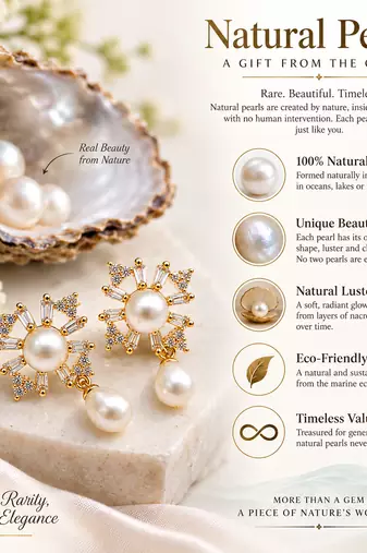 Certified natural freshwater pearls jewellery pearl drop earrings with cz snowflake stud, gold tone