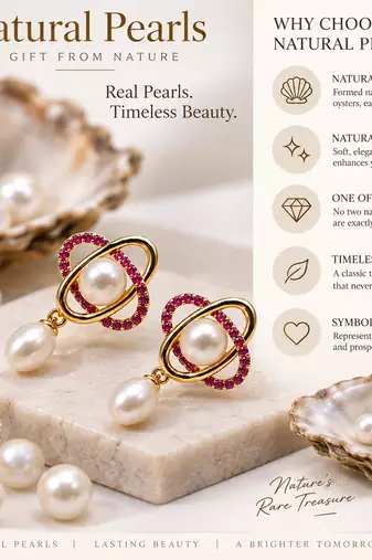 Certified natural freshwater pearls jewellery freshwater pearl drop earrings with ruby zirconia gold orbit