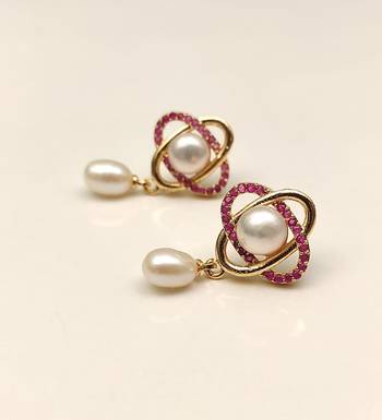 Certified natural freshwater pearls jewellery freshwater pearl drop earrings with ruby zirconia gold orbit 3
