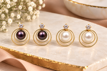 Certified natural freshwater pearls jewellery pearl & crystal stud earrings with gold double hoop frame 1