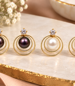 Certified natural freshwater pearls jewellery pearl & crystal stud earrings with gold double hoop frame