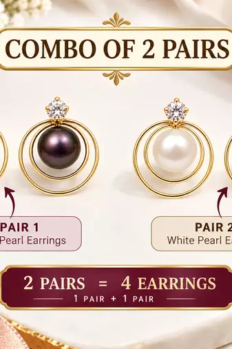 Certified natural freshwater pearls jewellery pearl & crystal stud earrings with gold double hoop frame