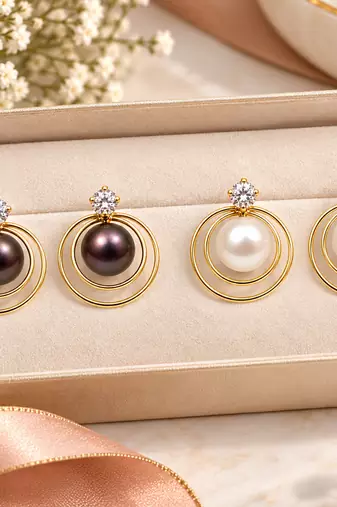 Certified natural freshwater pearls jewellery pearl & crystal stud earrings with gold double hoop frame