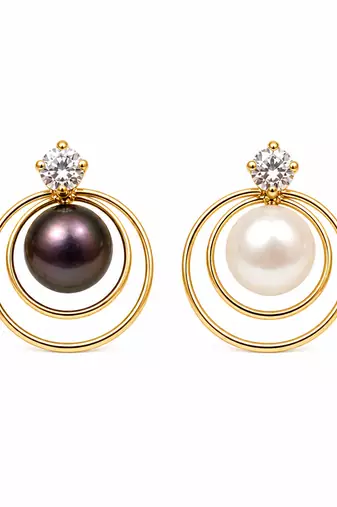 Certified natural freshwater pearls jewellery pearl & crystal stud earrings with gold double hoop frame