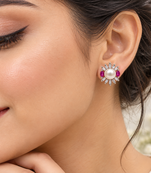 Certified natural freshwater pearls jewellery pearl stud earrings with ruby marquise and baguette crystals
