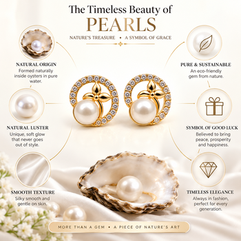 Certified natural freshwater pearls jewellery pearl & cz stud earrings, gold-toned floral circle design 2